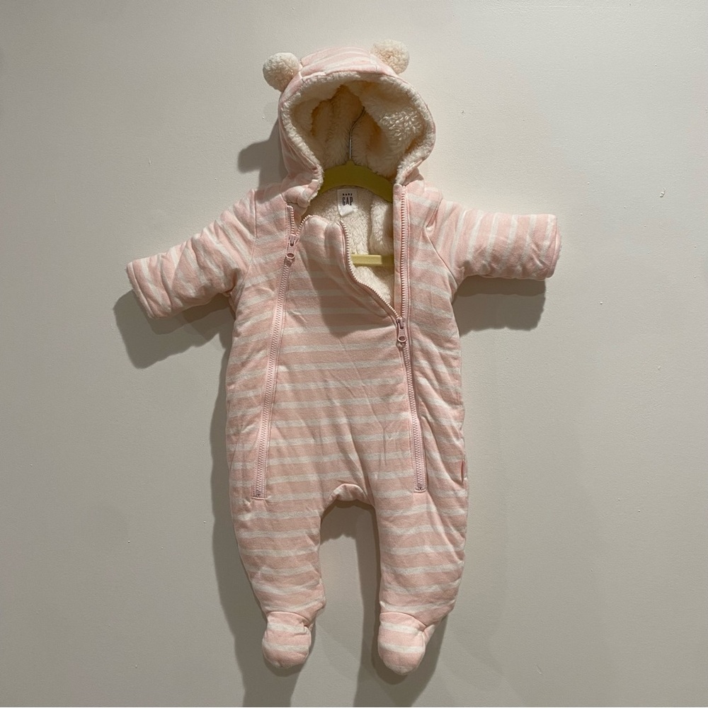 GAP Pink Striped Baby Bunting Suit with Ears 0-3M